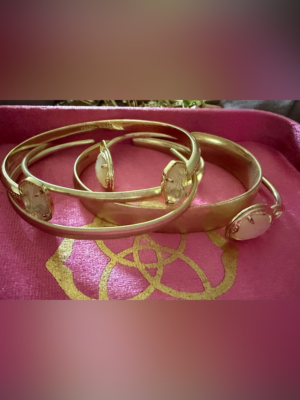 Gold Crystal Stone and Gold Cuff Bracelets 5- Women Jewelry